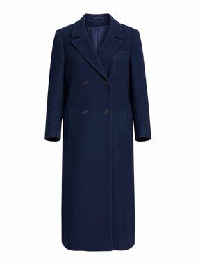 HOLT RENFREW Vintage 90s Luxury Designer WOOL Blue Trench Pea Coat Womens Small